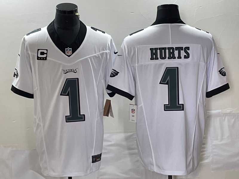 Men's Philadelphia Eagles #1 Jalen Hurts White C Patch 2023 FUSE Vapor Stitched Jersey,We sell and wholesale Men's Philadelphia Eagles #1 Jalen Hurts White C Patch 2023 FUSE Vapor Stitched Jersey on line form chian!